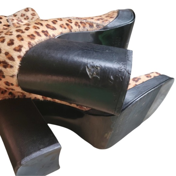 Diba Chunky Heel Leopard Print Real Fur Leather Y2K 90's Boots - Picture 8 of 8